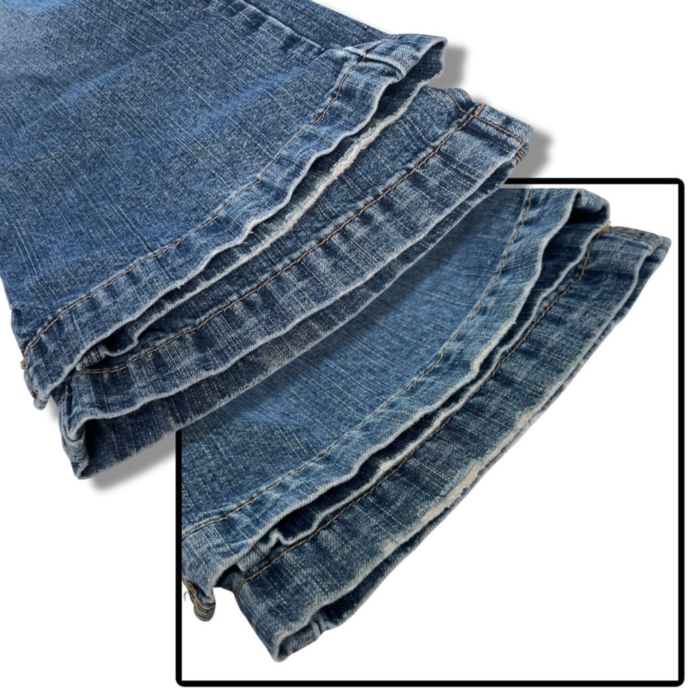 Maurices Straight Jeans Carpenter Mid Rise Utility Distressed Denim Blue 3/4 - Picture 16 of 17